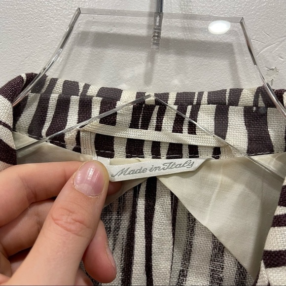 Max Mara One Button Printed Flax Linen Blazer Jacker Brown Size 2 - Picture 5 of 11